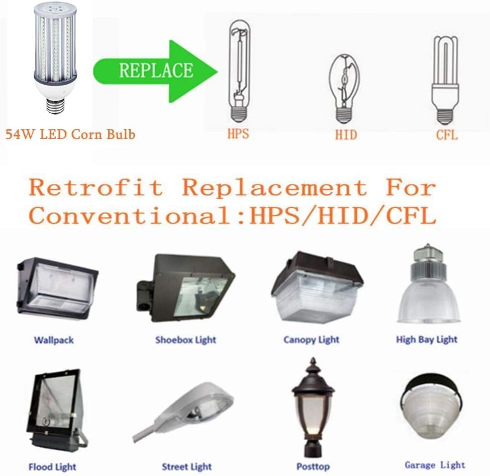 TJBB 60W LED Corn Light Bulb E39 Mogul Base LED Lights Equivalent(300W) 5000K Daylight IP65 Waterproof Replacement MH HID HPS for Indoor Area Warehouse High Bay Street Light